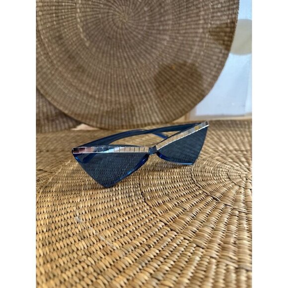 Futuristic Blue Triangle Sunglasses with Silver Accent – Cyberpunk Y2K Style - Picture 1 of 7